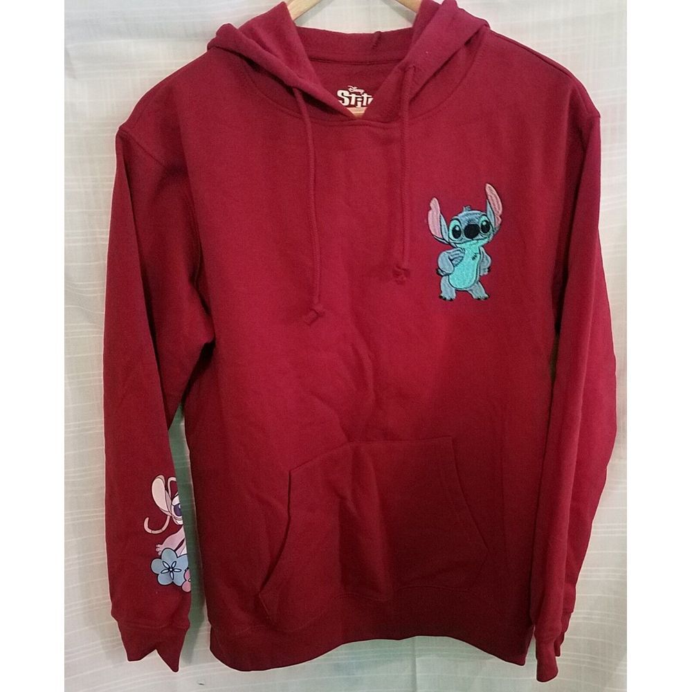 New With Tags Disney Stitch And Angel Graphic Hoodie Burgundy Wine Size Medium